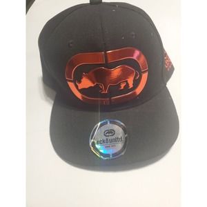 ECKO UNLTD METALLIC PATCH LOGO SNAPBACK CAP MEN'S ONESIZE ADJ BLACK NWT